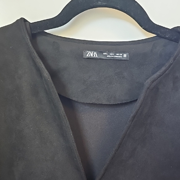 Zara Black Suede Midi Dress Size L - Picture 2 of 9